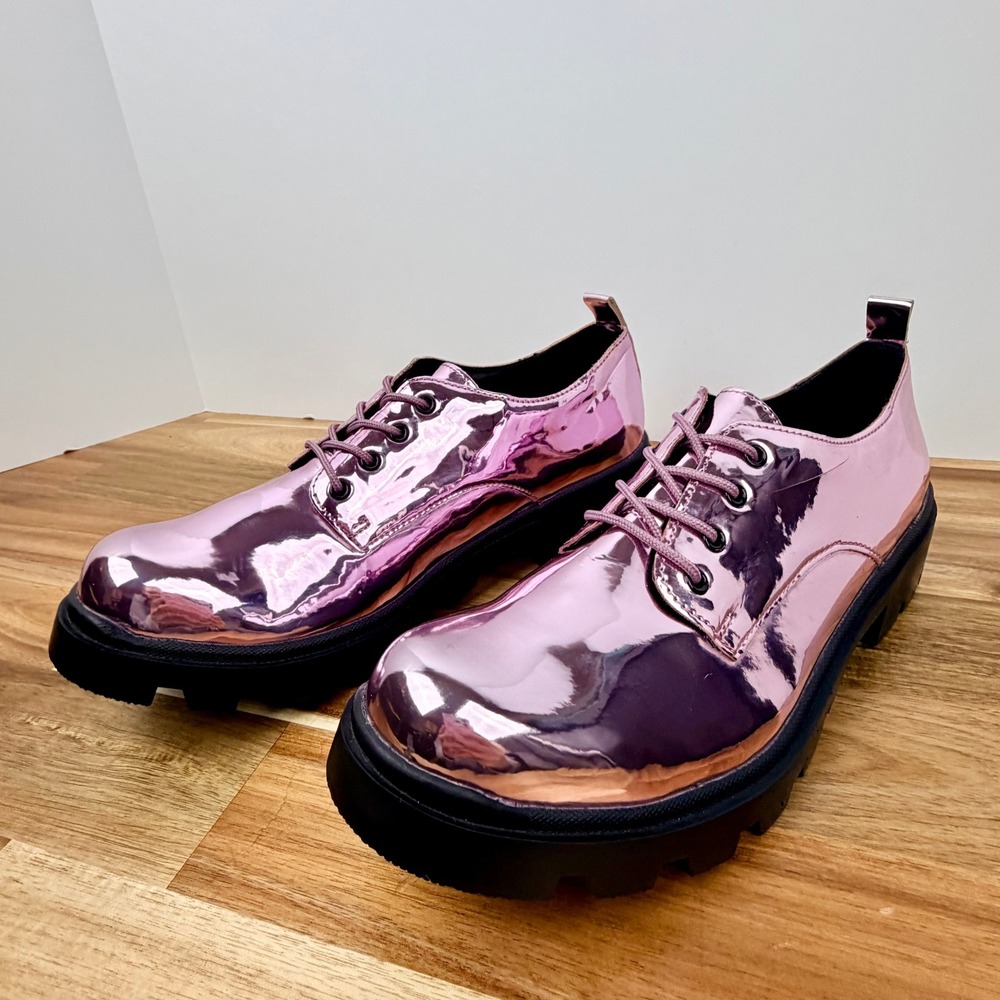 Steve Madden Pink Metallic Platform Oxfords Lug Sole Lace Up Shoes Womens 7